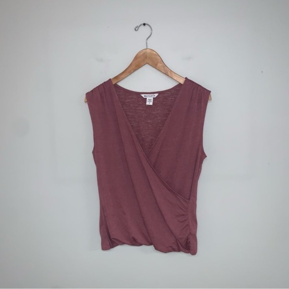 Athleta Breezy‎ Wrap Tank Top Women’s Size Small Pink Tawny Rose Ruching V-Neck - Picture 2 of 9